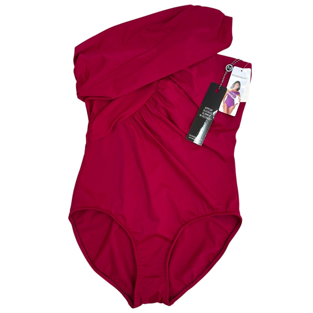 NWT Magicsuit Goddess One Shoulder One Piece Swimsuit Size 10 Vamp Red Slimming